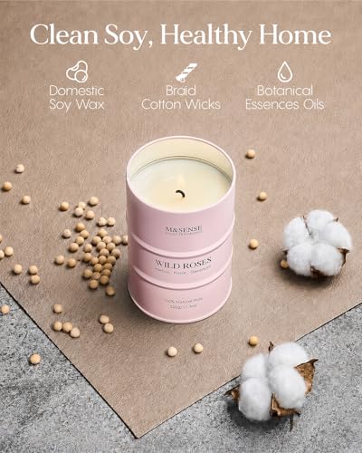 Image of M&SENSE Wild Rose Natural Scented Candle, 70 Hours Long Lasting Soy Candles 11.3oz, Stress Relief Aromatherapy Candles for Women, Romantic Candle Gifts Valentines Day Gifts