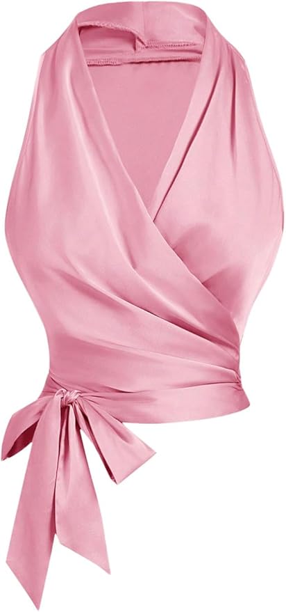 SHENHE Women's Satin Wrap Tank Top