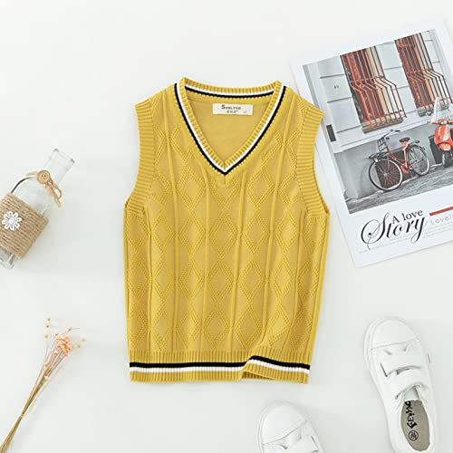 Kids Girls Casual Sleeveless V-Neck Sweater Vest School Uniform Vest Sweater Jumper Cable Knit Tank Tops3