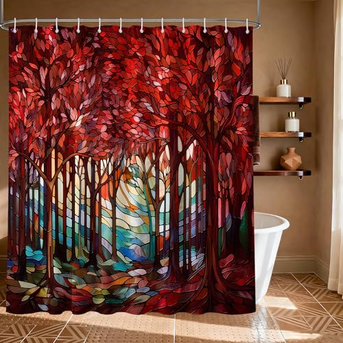 puuiui Red Stained Glass Shower Curtain Nature, 70x72 Inchs