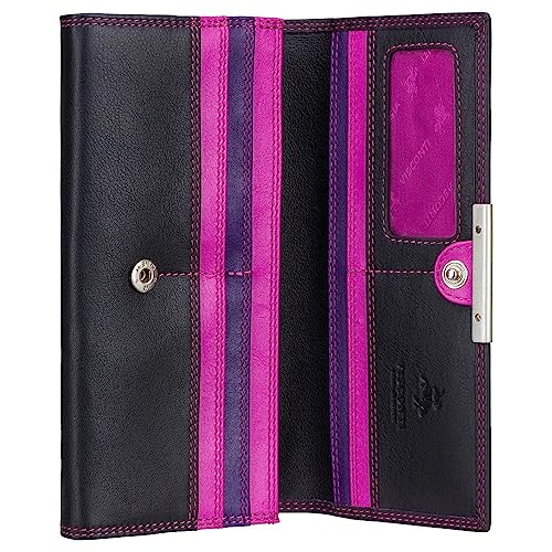 Visconti RIO 11 Ladies Large Soft Leather Wallet Purse Clutch (Black/Pink)