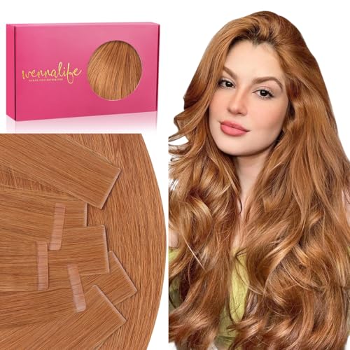 Image of WENNALIFE Invisi Edge & Classic Tape in Hair Extensions Human Hair | 16 Inch 50g 20pcs (Invisi Edge & Classic) Auburn Ginger Invisi Remy Hair Natural Seamless Injected Tape Ins