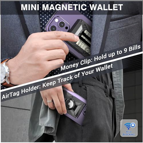 Minimalist Wallet for Men, 5 in 1 Magnetic Wallet With Airtag Holder, Money Clip & Credit Card Holder, Slim Airtag Wallet Mag Safe Wallet for iPhone Series of 15/14/13/12 Pro/ProMax4