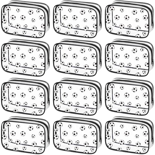 Kacctyen 12 Pcs Soccer Clear Makeup Bag with Zipper Bulk Sport Goodie Clear PVC Pouch Organizer Waterproof Travel Case for Woman Team Gifts Birthday Decorations Supplies