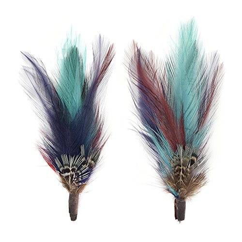 Zucker - Hat Feather Trims - Roaring 20s Flapper Style Feather Pick - Costume - Cosplay - Millinery - Floral Arrangements - Dark Aqua/Plum/Natural - Pheasant Hackle Feather