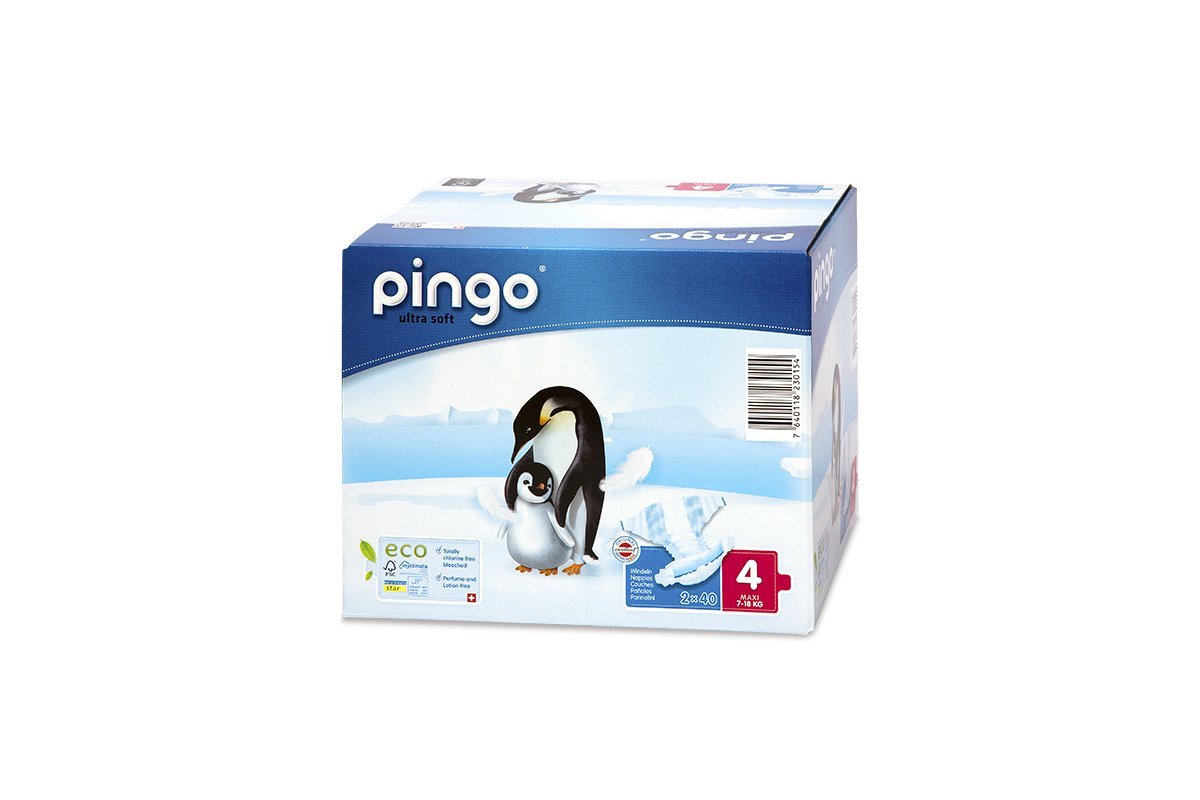 Pingo - Pañales Talla 4 Maxi - 2 paquetes de 40 unidades-7-18 kg -Pañales para bebé - Anti-alergénicos sin perfume - Máxima Absorción - Pañales ecológicos - Pieles sensibles - Color Blanco