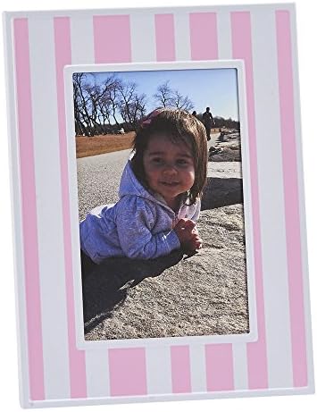 Creative Gifts International Pink and White Striped desktop Picture Frame, Back Kickstand, 4x6 Photo Slot, Gifts Box Included