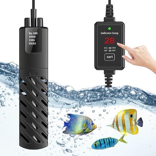 WIYETY 100W Riscaldatore per Acquario Regolabile Riscaldatore Digitale per Acquario Regolatore di Temperatura per Acquario con Display LED con Copertura Protettiva e Controller per Pesci e Tartarughe