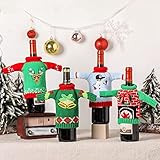 WUWEOT 4 Pack Christmas Wine Bottle Covers, Knitted Ugly Sweater Wine Bottle Dress, Xmas Party Decorations Gift