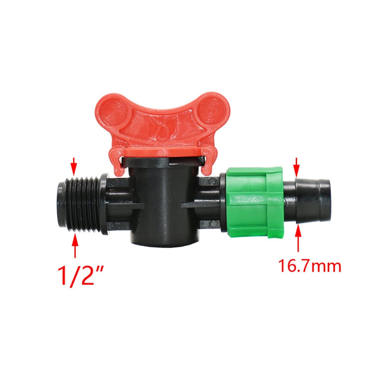 Raccordi per irrigazione a goccia 20 pezzi di connettore for rubinetto da giardino for nastro di irrigazione a goccia da 16 mm, valvola dell'acqua da 1/2 pollice maschio a valvola for nastro di irriga