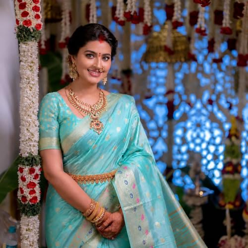 Image of Sarees for Women Wear Organza Silk Banarasi Sari Kanjivaram Pure Paithani Wedding Original Kanchipuram Pattu Sadi with Blouse Piece 2026 (KeriFlower)