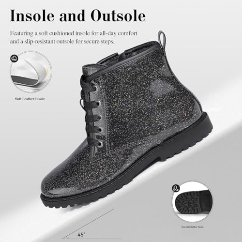 FITORY Girls/Boys Ankle Combat Boots with Side Zipper and Lace-Up, Waterproof Glitter Style, Easy On/Off Sparkle Shoes for Toddler/Little Kid/Big Kid3