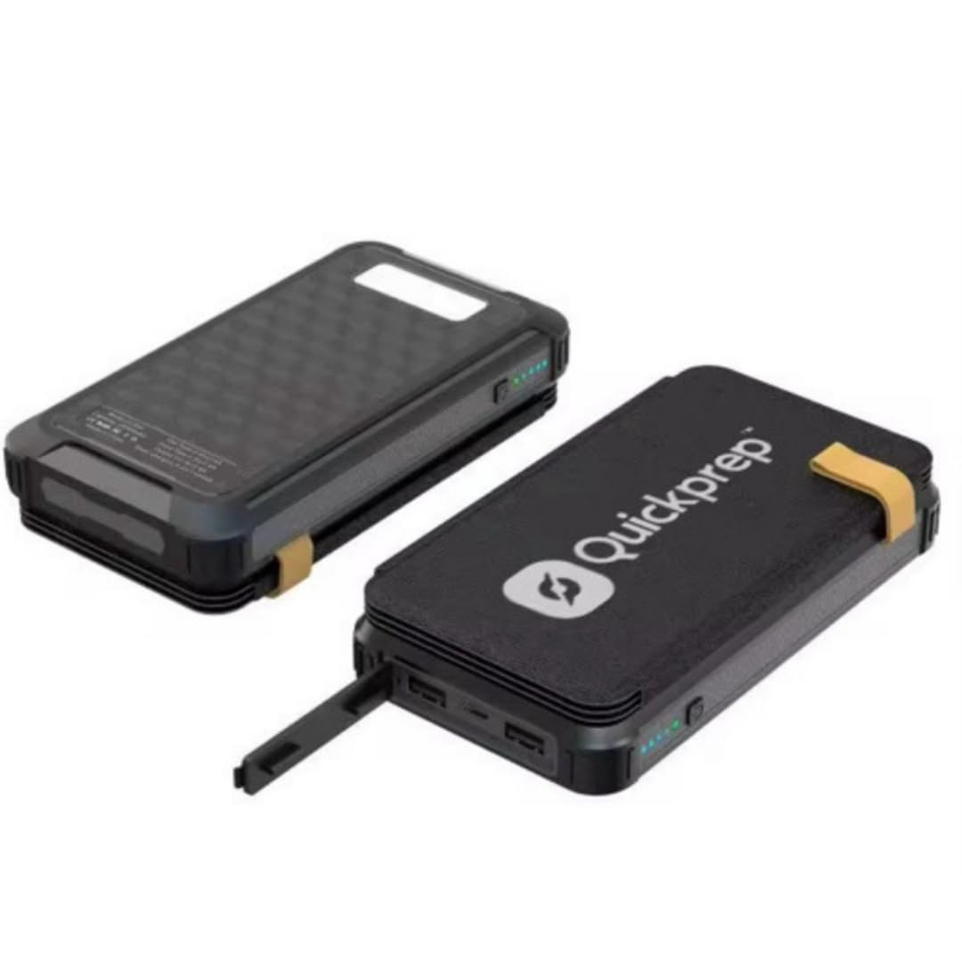 Solar Power Bank 20000mAh con 4 Paneles Solares – Cargador Portátil Impermeable IP65 – Carga Rápida USB y USB-C – Powerbank para iPhone, Samsung – Camping, Outdoor, Emergencias – QuickPrep