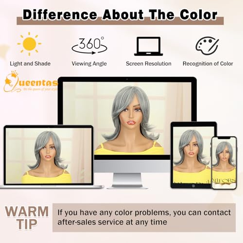 Image of 15 Inch Layered Synthetic Hair Wig for Women with Curtain Bangs(#Grey)