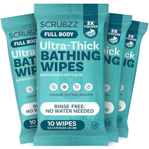 Extra Large Body Wipes for Adults Bathing No Rinse - 40 Ultra Thick Disposable Shower Wipes for Men, Women & Elderly - Great for Gym, Camping, Post Surgery