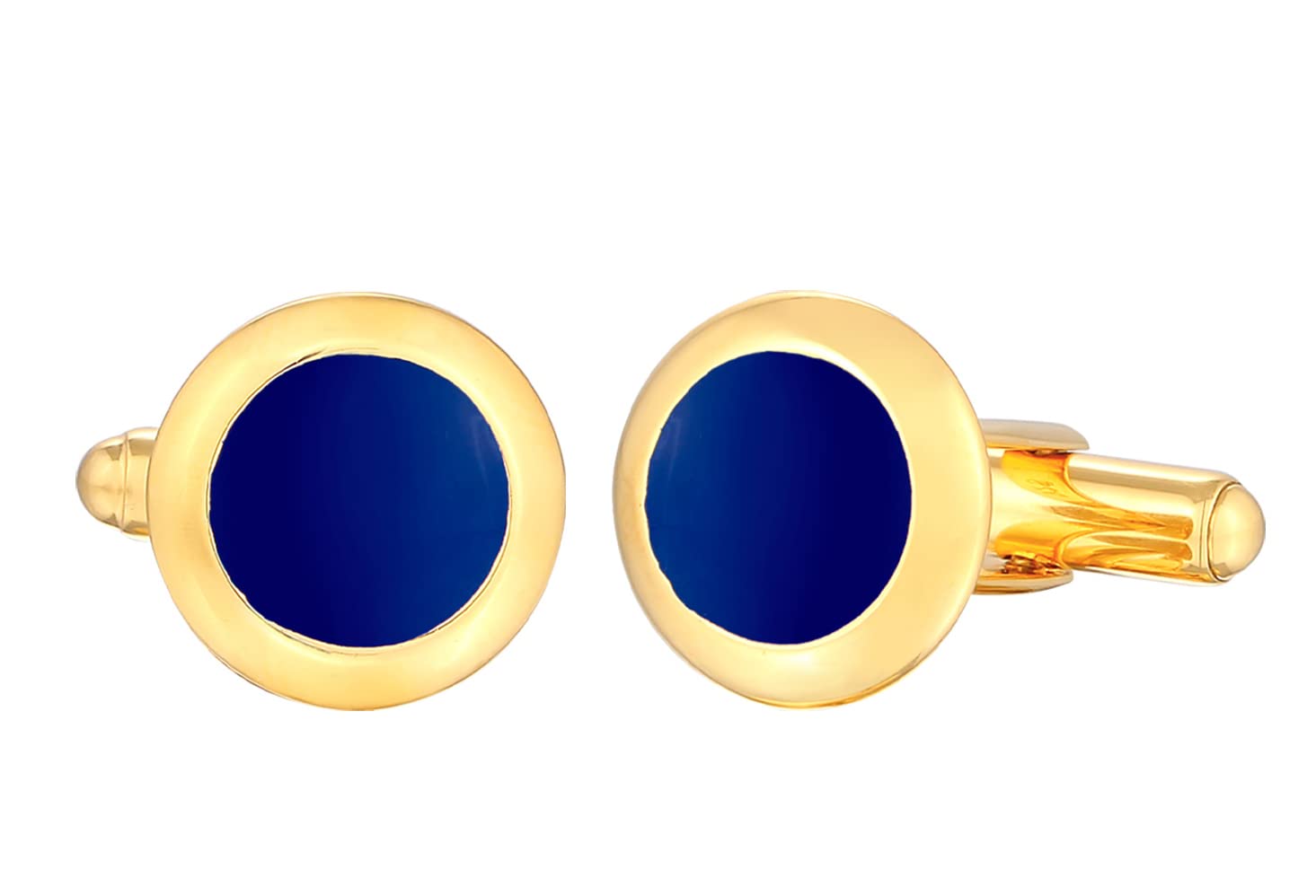 Kuzzoi Cufflinks - Gemelli da uomo, rotondi, in argento sterling 925 placcato oro, gioielli moderni per la camicia, elegante regalo per matrimonio e compleanno, 14,7 mm, Argento sterling, Smalto