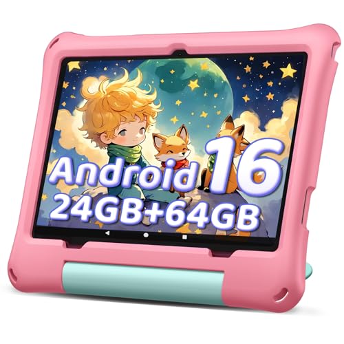 Image of aiprotablet 10 inch Kids Tablet, Android 16 Tablet for Kid, Octa-Core CPU, 24GB RAM, 64GB ROM 1TF Card Expandable for Toddler Children,Tablets with Case, Parental Control, 6000mAh,WiFi, BT5.0 (Pink)
