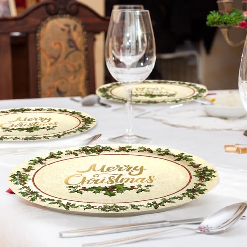 ceiba tree Christmas Holly Oval Plates Vintage Christmas Party Paper Plates Disposable Holiday Party Supplies – Image 6