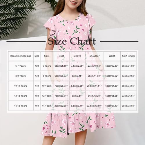 Girls Dresses Size 10-12 Cute Floral Printed Midi Dress Crew Neck Tiered Summer Sundress School Hiking2