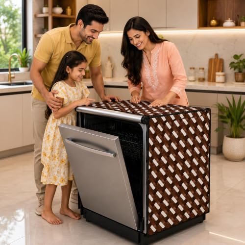 Image of Dishwasher Cover for 12 to 15 Place Setting | Water-Resistant Dustproof Zip Cover | Universal Fit Compatible with Bosch, LG, IFB, Hafele, Faber & More | 63 x 63 x 88 cm | Design 16