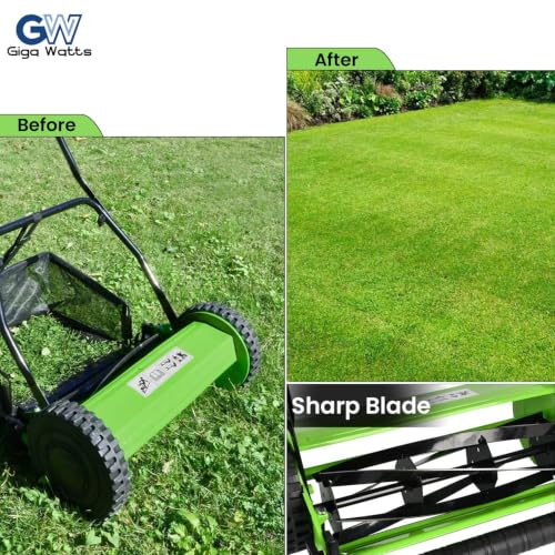 Image of GIGAWATTS Manual Push Lawn Mower with 27L Grass Catcher & EVA Soft Handle 15-43mm Adjustable Height 16-Inches Reel Grass Cutter Trimming Machine for Home Garden, Lawn & Park