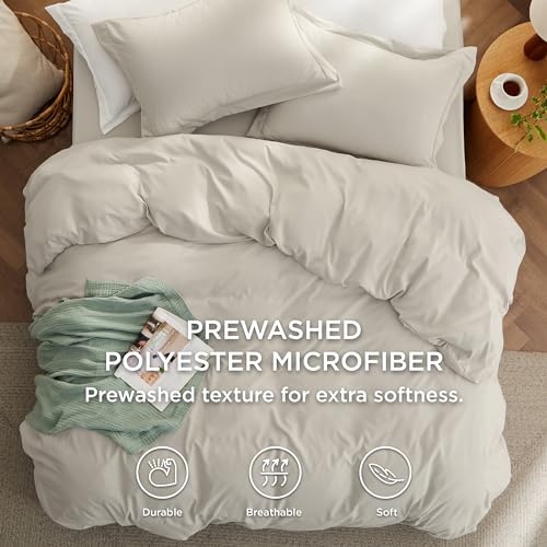 Image of Bedsure Duvet Cover Full Size with Fitted Sheet - 4 Pieces Prewashed Polyester Extra Soft Bedding Set, Includes 1 Duvet Cover 80x90 Inches with Zipper Closure, 2 Pillow Shams, 1 Fitted Sheet, Linen