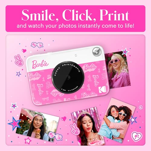 Image of Barbie x Kodak Printomatic Full-Color Instant Print Digital Camera - 5MP Portable Barbie Camera Prints Colorful 2x3 inch Sticky-Back Photos - Signature Style