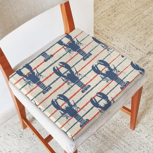 bisibuy Lobster Grunge Stripe Chair Cushions for Dining Chairs Washable Kitchen Chair Pads 16" x 16" Retro Chair Seat Cushions for Kitchen Dinning Chair Home Decor