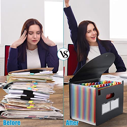 Image of 24 Pockets File Organizer, A4 /Letter Size Portable Accordion Folder, Expanding File Folder with Adjustable Buckle and Labels for School, Home & Office - Black