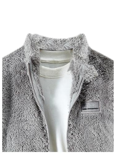 Verdusa Boy's Furry Fuzzy Fleece Jacket Drop Shoulder Zip Up Hoodie Outerwear3