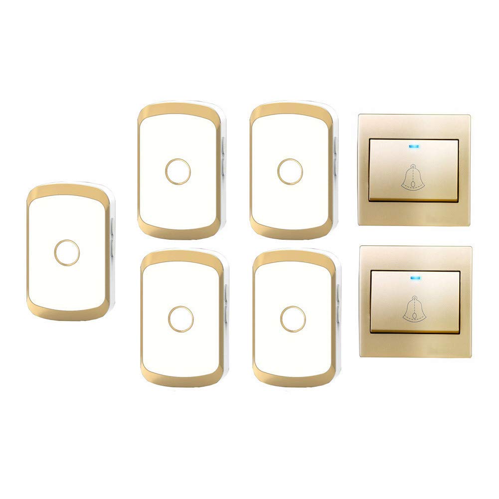 Campanello Wireless per La Casa, Kit Campanello per Porta A Batteria Impermeabile Ip44, 2 Pulsanti + 5 Ricevitori, Portata 300 M, 36 Suonerie, 4 Livelli di Volume, Verde