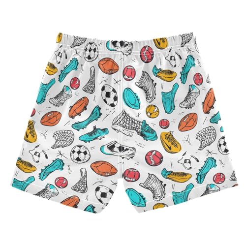 Boys Quick Dry Swim Trunks with Pockets Doodle Football Sport Ball Beach Shorts for Kids, Toddler Swimsuit Boy2