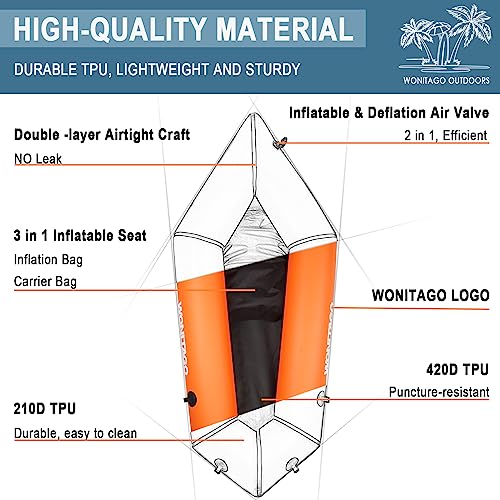 image for WONITAGO Packraft TPU Inflatable Travel Kayak with Soft Seat Lightweig