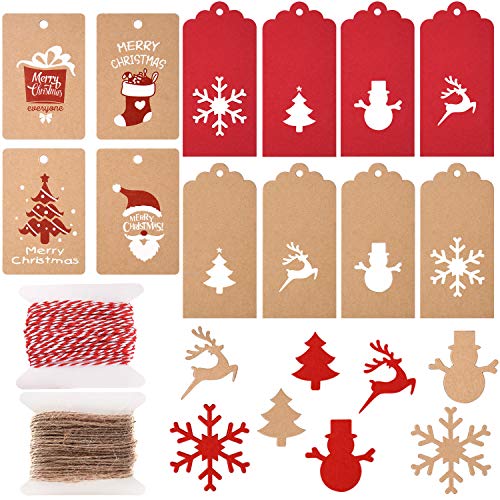 TUPARKA 200 piezas 12 estilos Etiquetas de papel de Navidad Etiquetas de regalo de Kraft Etiquetas colgantes Árbol de Navidad Elk para Cover