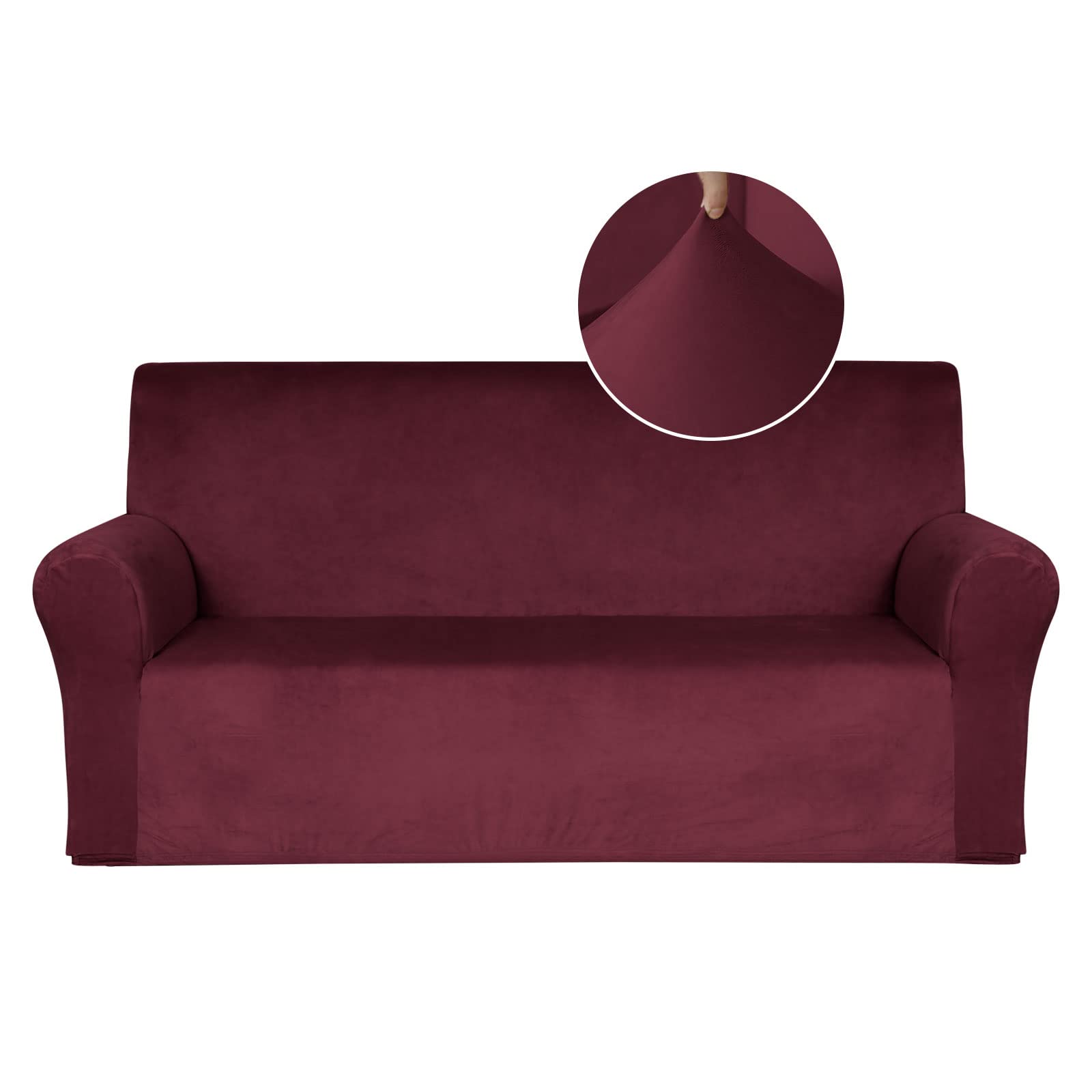 Pretty Jolly Velvet Sofa Cover Super Soft 1-piece Burgundy Red Sofa Slipcover for sofas Stretch Universal Spandex Couch Cover for Living Room Easy Fit Washable Furniture Sofa Protector for Pet
