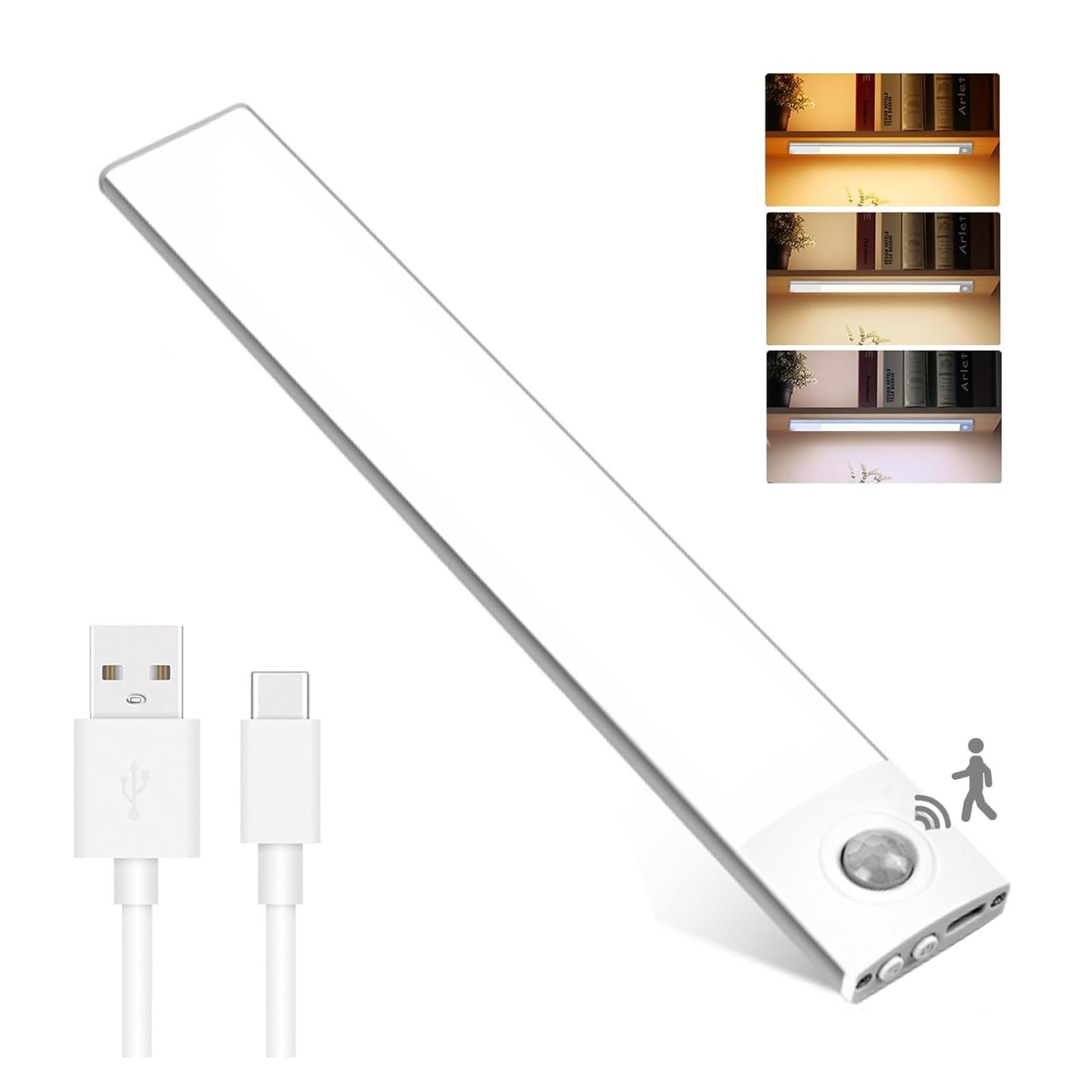 Under Cabinet Light, Wireless Closet Light,Rechargeable LED Motion Sensor Light Indoor 3 Motion Modes x 3 Colors Brightness Dimmable Magnetic Cabinet Lighting, for Kitchen Wardrobe Cupboard (40CM)