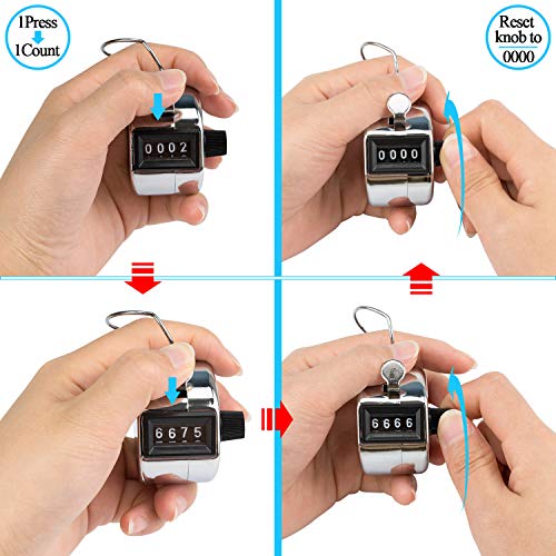 Menoly 2 Pack Hand Tally Counter, Pitch Counter Clicker 4 Digit Display Metal Manual Mechanical Counter Clicker With Finger Ring For Sport Stadium Coach Referees School Event-Silver #TOP4