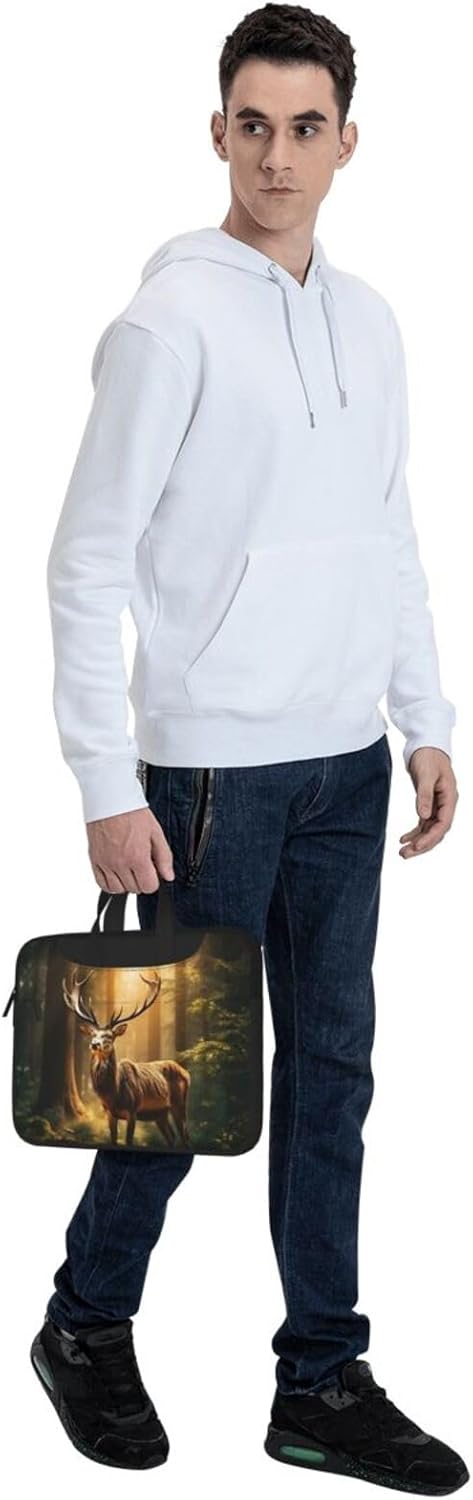 Beauty Deer Print Laptop Shoulder Bag Messenger Bag Notebook with Accessories Pocket 13/14/15.6 inch, Black, 15.6 inch