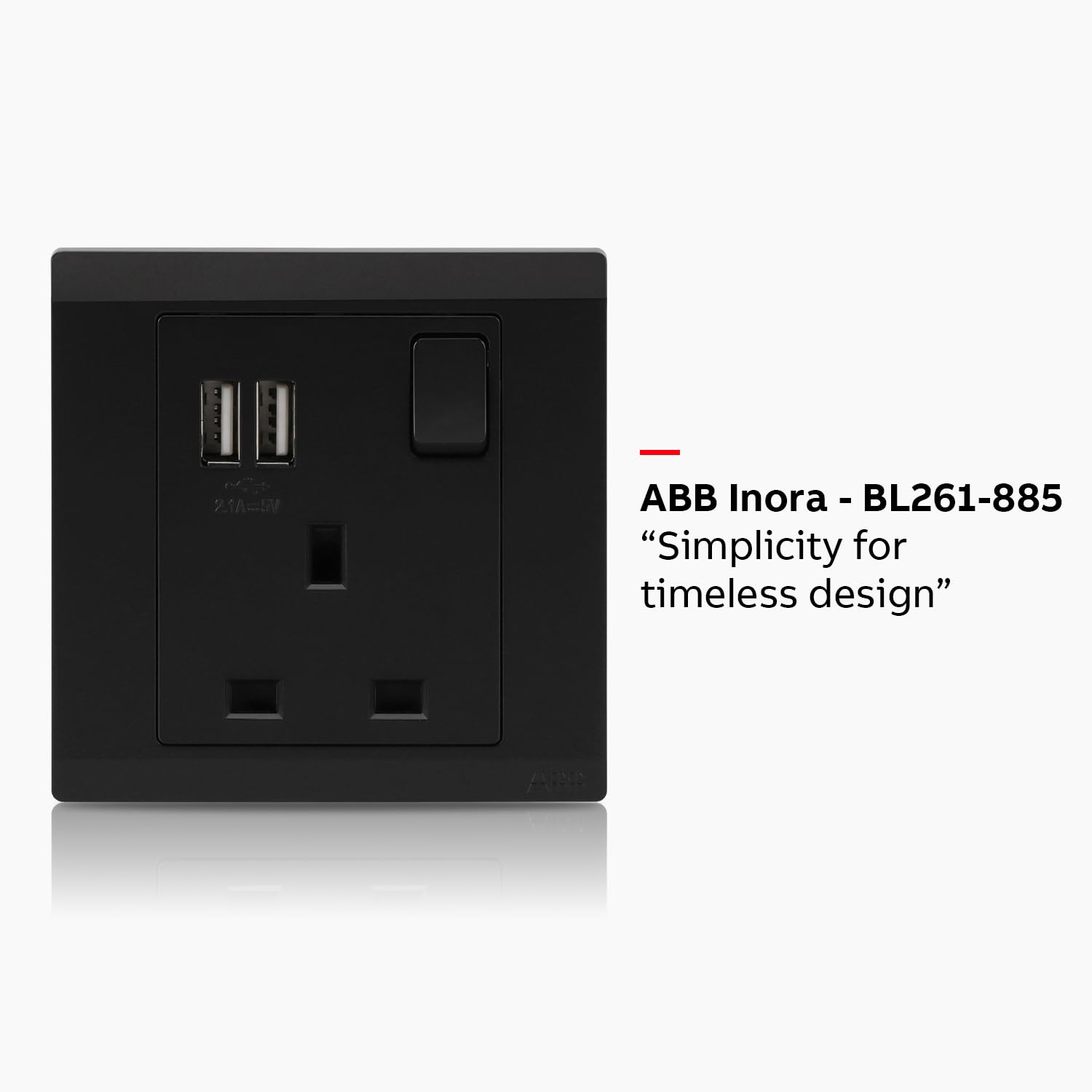 ABB Inora 1 Gang Switched 13A USB Plug Socket • Premium 13amp Plug Socket • Double Pole • Black • USB Port • Safe, Reliable - Image 2