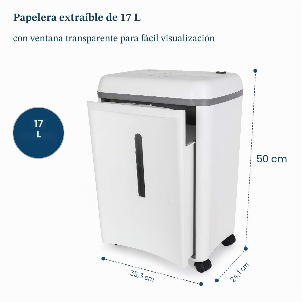 WOLVERINE SD9101 Trituradora P5 microcorte, 8 Hojas, ultrasilenciosa, contenedor 17 l, Blanco