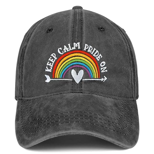 Image of Gay Pride Baseball Hat for Men and Women, LGBT Rainbow Embroidered Trucker Hats Adjustable Washable LGBTQ Baseball Cap Gifts