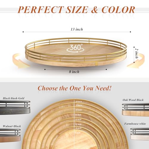 Image of Farmhouse Oak 13 inch Lazy Susan Turntable Organizer for Cabinet, Round Wooden Lazy Susan Organization and Storage for Dining Table, Pantry, Kitchen, Countertop, Cupboard,Home Decor
