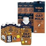Willa's Organic Oat Milk - Chocolate Unsweetened Cacao Oatmilk, 32 oz, Pack of 6 & Kid's Chocolate Oat Milk, 8.25 fl oz, Pack 16