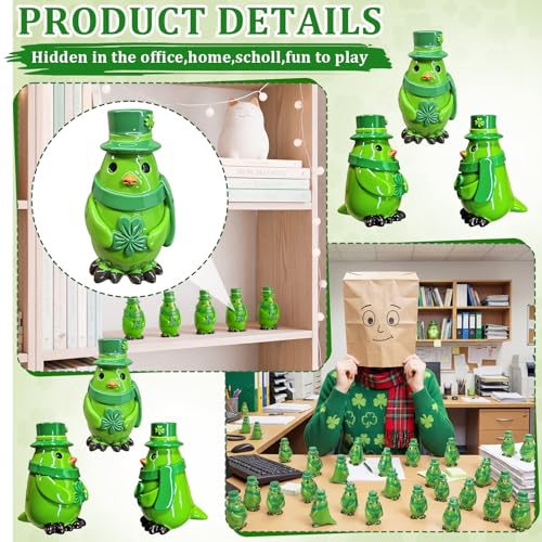 Kathfly 50 Pcs St. Patrick's Day Mini Resin Bird Figures to Hide Tiny Shamrock Irish Bird Figurine with Hat Miniature Lucky Green Clover Statues Saint Patrick's Day Gifts Micro Landscape Home Ornament by Kathfly - Image 4