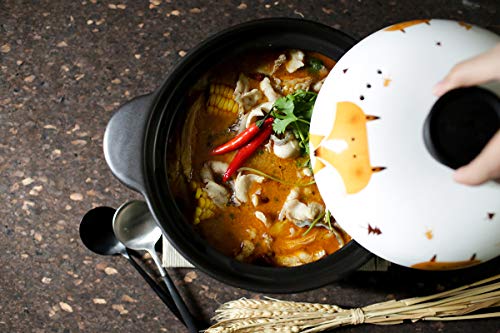 Lotus Blue 3-Quart Cartoon Pattern Ceramic Round Black Dish Casserole/Clay Pot/Earthen Pot/Ceramic Cookware With White Lid Heat-Resistant Fox Girl Uncle Brown Bear Gift Box… #TOP6