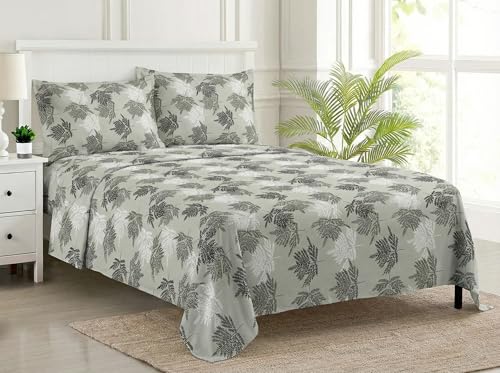 Image of Trance Home Linen Modern Art 100% Pure Cotton Bedsheet King Size | Double Bedsheets with 2 Pillow Covers |144 Tc | Hypoallergenic (108 x 108 inch, Ferns Paradise Green)