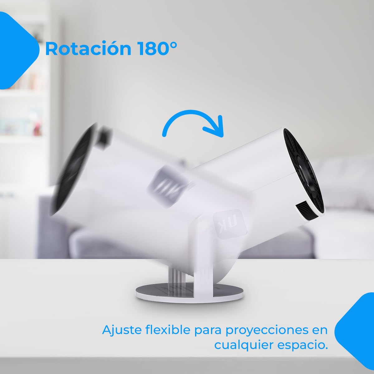 Mini projecteur Portable NK - Résolution Full HD 1080P (Compatible 4K), Android, WiFi, Bluetooth, Mirror Link, écran LCD en Verre de 2,69", Haut-Parleur intégré, HDMI et USB, Rotation à 180°