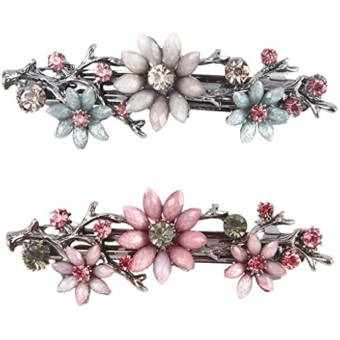 2 Stück Elegante Haarspangen für Damen Mädchen, Glitzernde Mode Exquisite Blume Kristall Haarspangen Vintage Strasssteine Haarklammer Cover
