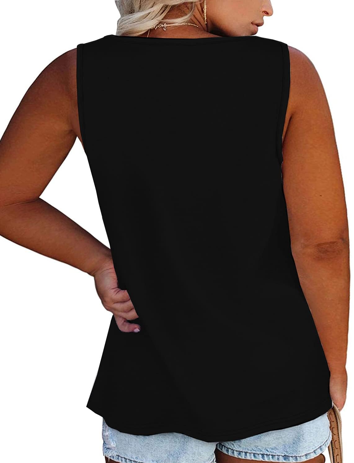 Fisoew Débardeur pour femme - Grandes tailles - Sans manches - Col en U - T-shirt surdimensionné - Avec bouton