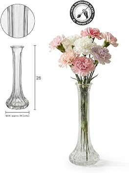 Deconox El Yapımı Üfleme Cam Karanfillik ve Vazo - Şeffaf Dekoratif İnce Çiçek Vazosu, 1 Adet, 10x25 cm, Asorti Model Gönderimi